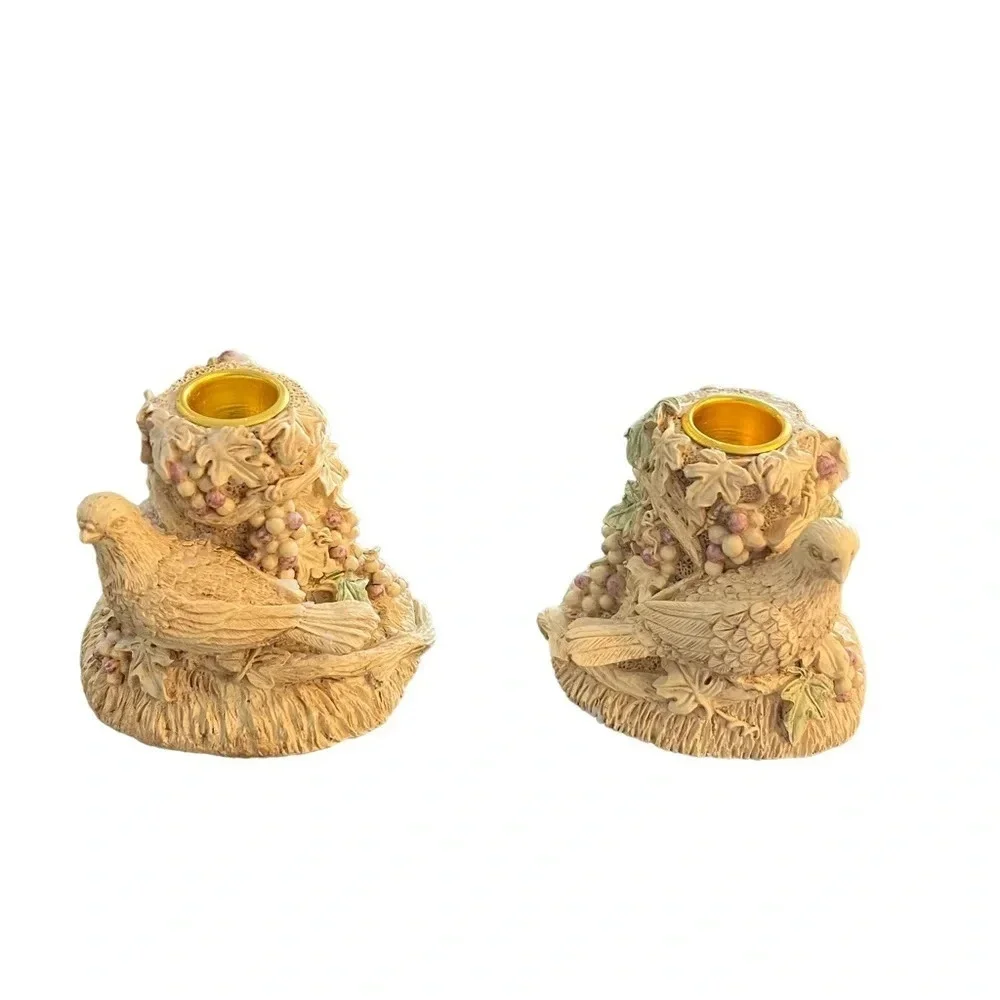 Vintage Giftcraft Pheasant Grapes Candle Holders for Tapers PAIR